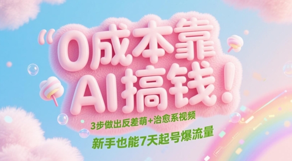 0成本靠AI搞钱！3步做出反差萌+治愈系视频，新手也能7天起号爆流量-缘艺创业网