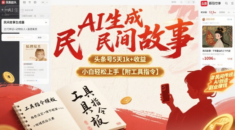 AI生成民间故事，头条号5天1k+，小白轻松上手【附工具指令】-缘艺创业网