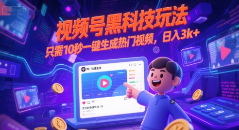 视频号黑科技玩法，只需10秒一键生成热门视频，日入3k+【揭秘】-缘艺创业网