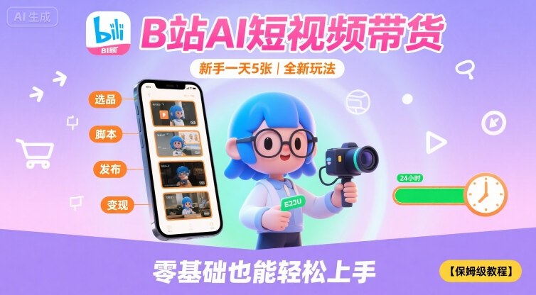 B站AI短视频带货，新手一天5张，全新玩法【保姆级教程】-缘艺创业网