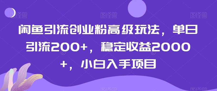 闲鱼引流创业粉高级玩法，单日引流200+，稳定收益2000+，小白入手项目-缘艺创业网