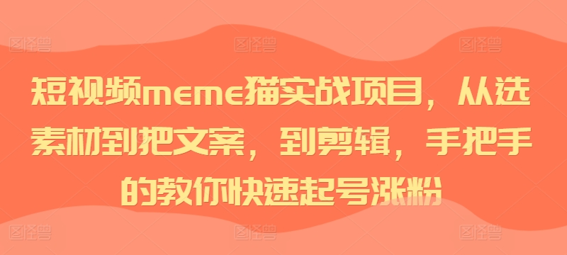 短视频meme猫实战项目，从选素材到把文案，到剪辑，手把手的教你快速起号涨粉-缘艺创业网