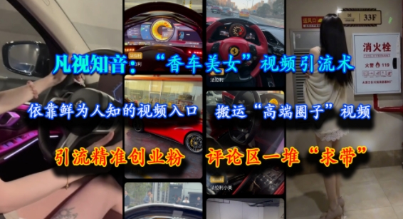 凡视知音：“香车美女”视频引流术，依靠鲜为人知的视频入口，搬运“高端圈子”视频，引流精准创业粉，评论区一堆“求带”-缘艺创业网