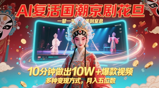 AI复活国潮京剧花旦，一颦一笑美到窒息，10分钟做出10W+爆款视频，多种变现方式，月入五位数-缘艺创业网