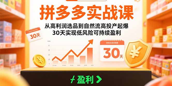拼多多实战课：从高利润选品到自然流高投产起爆 30天实现低风险可持续盈利-缘艺创业网