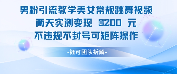 男粉引流教学美女常规跳舞视频两天实测变现1k+，不违规不封号可矩阵操作-缘艺创业网