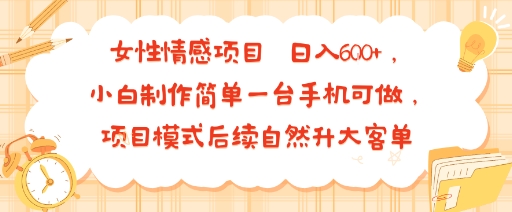 女性情感项目 小白制作简单一台手机可做 项目模式后续自然升大客单 日入6张-缘艺创业网
