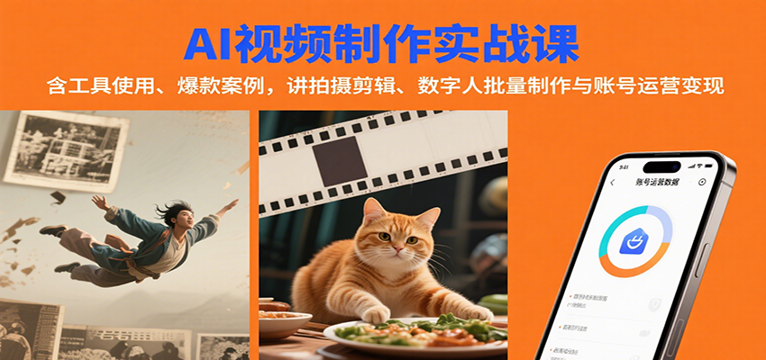 AI视频制作实战：含工具使用、爆款案例，讲拍摄剪辑、数字人批量制作与账号运营变现-缘艺创业网