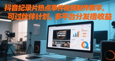 抖音纪录片热点事件视频制作教学，可过伙伴计划，多平台分发撸收益-缘艺创业网