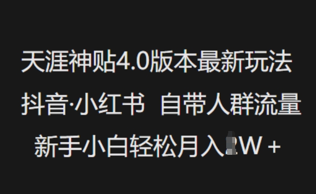 天涯神贴4.0版本最新玩法，抖音·小红书自带人群流量，新手小白轻松月入过W-缘艺创业网