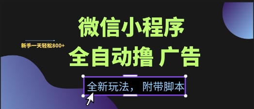 微信小程序全自动撸广告项目，彻底解决没流量的问题，新手一天8张+【揭秘】-缘艺创业网