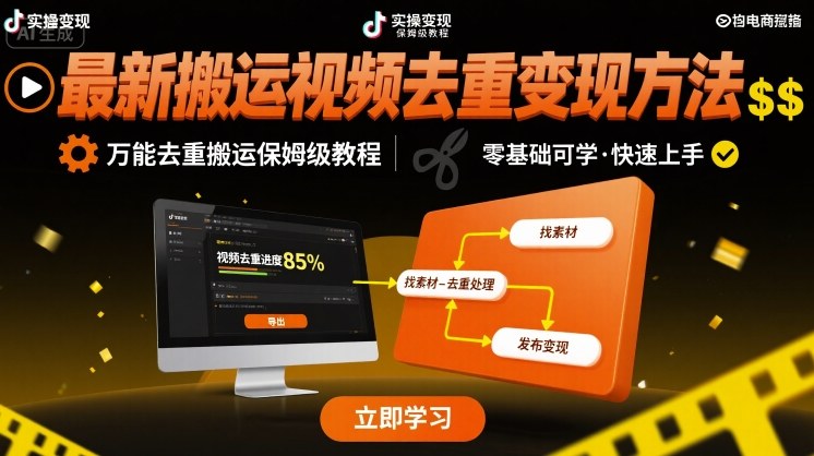 最新搬运视频去重变现方法，万能去重搬运保姆级教程-缘艺创业网