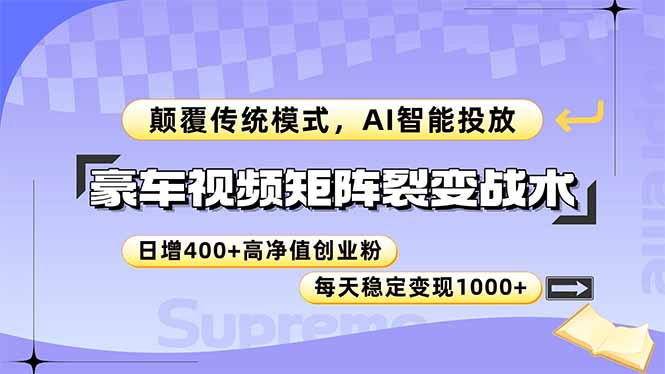 豪车视频矩阵裂变战术，颠覆传统模式，AI智能投放，日增400+高净值创业…-缘艺创业网