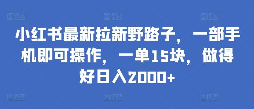 小红书最新拉新野路子，一部手机即可操作，一单15块，做得好日入2000+【揭秘】-缘艺创业网