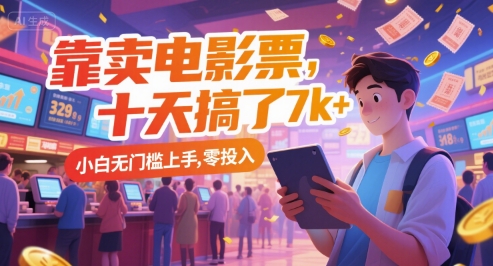 靠卖电影票，十天搞了7k+，小白无门槛上手，零投入【揭秘】-缘艺创业网