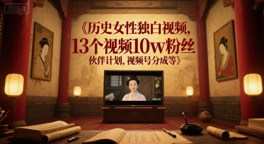 历史女性独白视频，13个视频10w粉丝，伙伴计划，视频号分成等-缘艺创业网