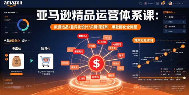 亚马逊精品运营体系课：数据选品/差异化设计/关键词矩阵，爆款孵化全流程-缘艺创业网