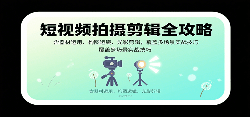 短视频拍摄剪辑全攻略：含器材运用、构图运镜、光影剪辑，覆盖多场景实战技巧-缘艺创业网