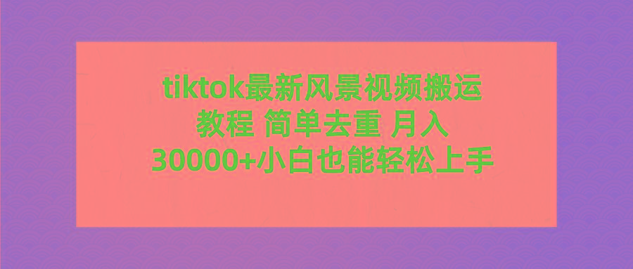 (9804期)tiktok最新风景视频搬运教程 简单去重 月入30000+附全套工具-缘艺创业网