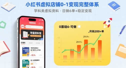 小红书虚拟店铺0-1变现完整体系：卖学科类虚拟资料，一天6张+，很稳定【已完结】-缘艺创业网