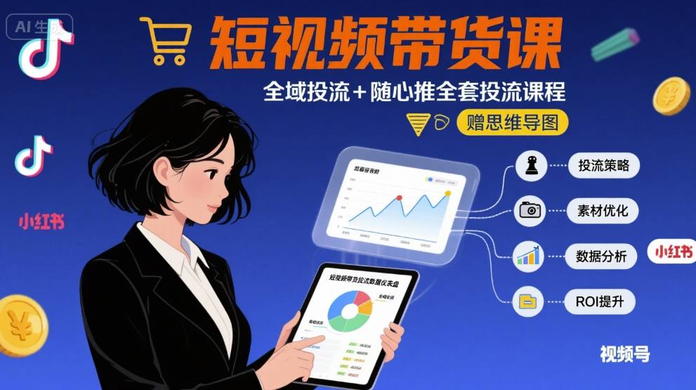 最新短视频带货课，全域投流+随心推全套投流课程+思维导图-缘艺创业网