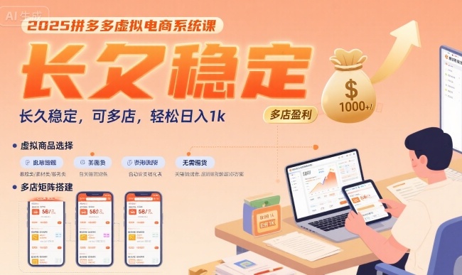 2025拼多多虚拟电商系统课，长久稳定，可多店，轻松日入1k-缘艺创业网