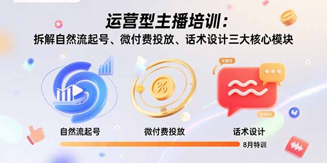 运营型主播培训：拆解自然流起号、微付费投放、话术设计三大核心模块-8月-缘艺创业网