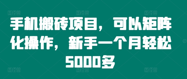 手机搬砖项目，可以矩阵化操作，新手一个月轻松5000多-缘艺创业网