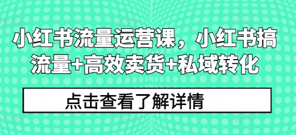 小红书流量运营课，小红书搞流量+高效卖货+私域转化-缘艺创业网