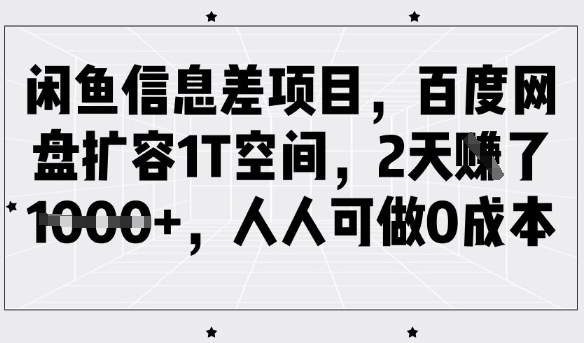 闲鱼信息差项目，百度网盘扩容1T空间，2天收益1k+，人人可做0成本-缘艺创业网