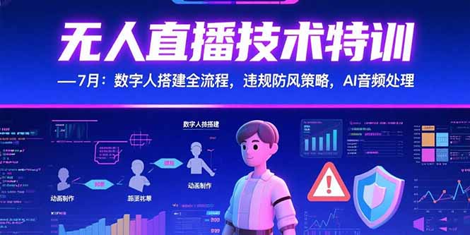 无人直播技术特训-7月：数字人搭建全流程，违规防风策略，AI音频处理-缘艺创业网
