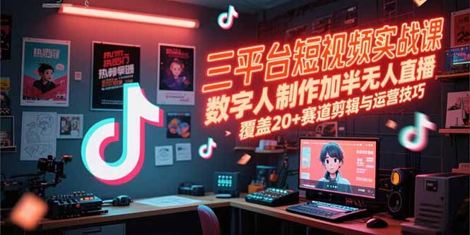 三平台短视频实战课，数字人制作加半无人直播，覆盖20+赛道剪辑与运营技巧-缘艺创业网