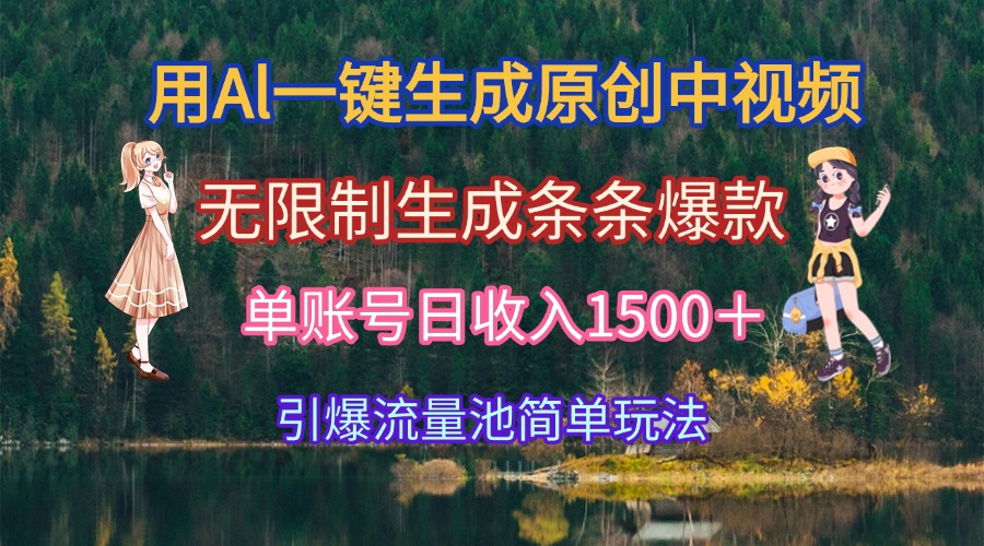 用Al一键生成原创中视频，无限制生成条条爆款，单账号日收入1500＋引爆…-缘艺创业网