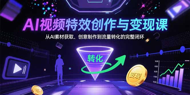 AI视频特效创作与变现课：从AI素材获取、创意制作到流量转化的完整闭环-缘艺创业网
