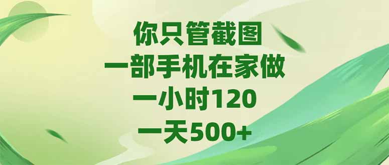 你只管截图，一部手机在家做，一小时120，-天500+-缘艺创业网