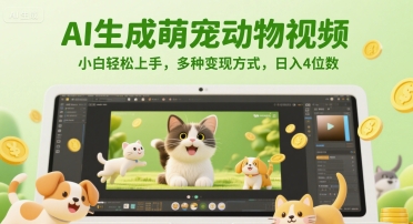 AI生成萌宠动物视频，小白轻松上手，多种变现方式，日入4位数-缘艺创业网