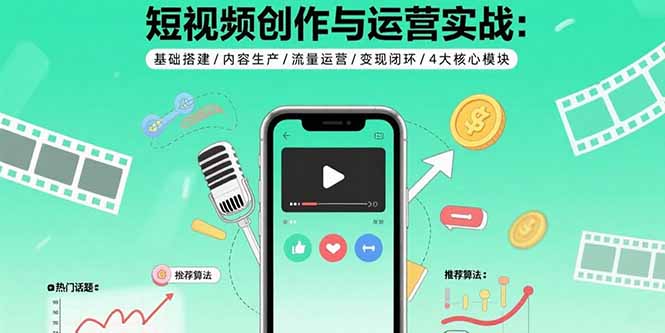 短视频创作与运营实战：基础搭建/内容生产/流量运营/变现闭环/4大核心模块-缘艺创业网