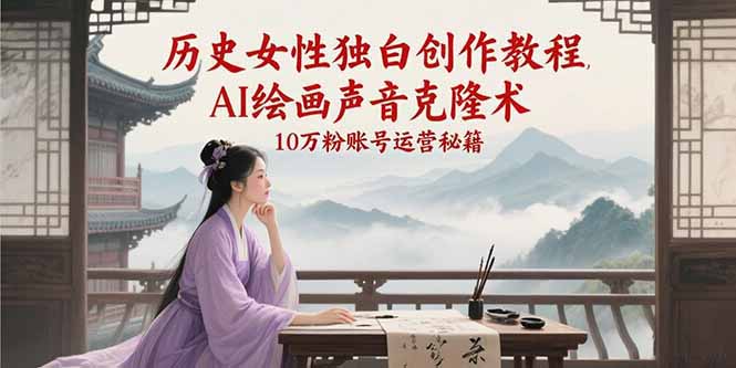 历史女性独白创作教程，AI绘画声音克隆术，10万粉账号运营秘籍-缘艺创业网