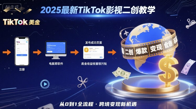 2025年最新TikTok影视二创教学，从注册到发布撸美金全流程，跨境变现新机遇-缘艺创业网