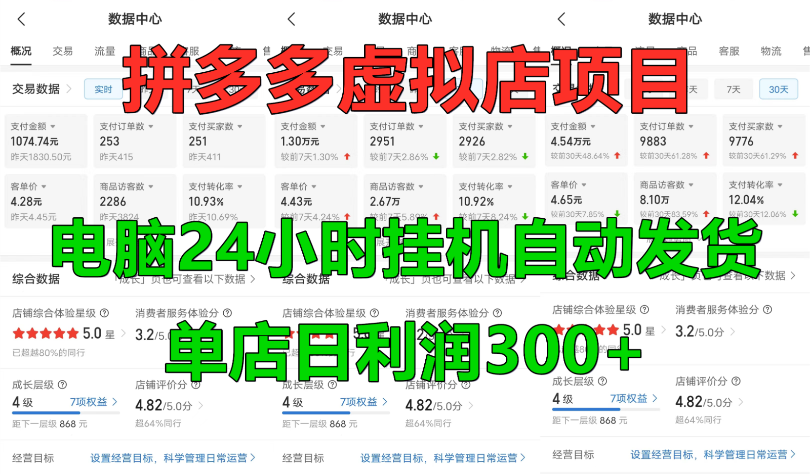 拼多多虚拟店铺项目，电脑挂机自动发货，单店日利润300+-缘艺创业网