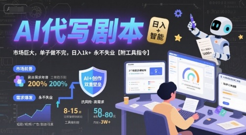 AI代写剧本，市场巨大，单子做不完，日入1k+ 永不失业【附工具指令】-缘艺创业网