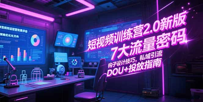 短视频训练营2.0新版，7大流量密码/钩子设计技巧/私域引流/DOU+投放指南-缘艺创业网