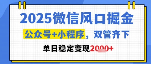 2025微信风口掘金，公众号+小程序双管齐下，单日稳定变现1k+【揭秘】-缘艺创业网