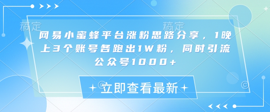 网易小蜜蜂平台涨粉思路分享，1晚上3个账号各跑出1W粉，同时引流公众号1000+-缘艺创业网
