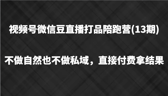 视频号微信豆直播打品陪跑(13期)，不做不自然流不做私域，直接付费拿结果-缘艺创业网