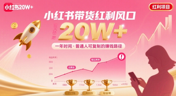 一年时间靠小红书带货项目年入20w+，最不能错的大红利项目-缘艺创业网