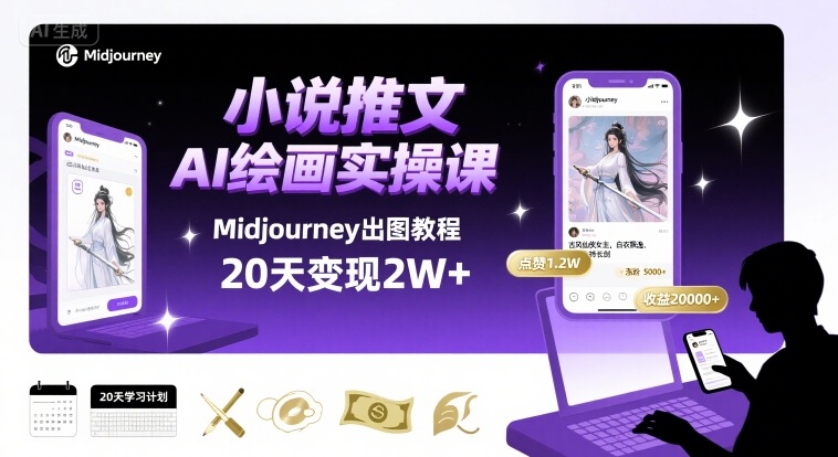 小说推文干货分享之AI绘画MJ出图实操课，用Midjourney做小说推文，20天挣2w-缘艺创业网