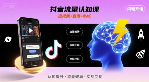 抖音流量认知课，短视频+直播+私域，认知提升，闪电开悟-缘艺创业网