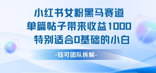 小红书女粉黑马赛道单篇帖子带来收益1k+，特别适合0基础的小白-缘艺创业网