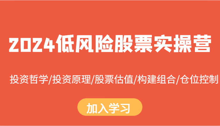 2024低风险股票实操营：投资哲学/投资原理/股票估值/构建组合/仓位控制-缘艺创业网